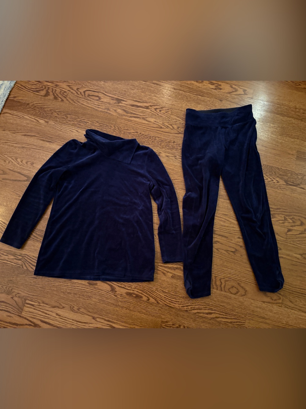 Talbots Navy Velour Jogger Set - Long Sleeve Top & Slim Pants